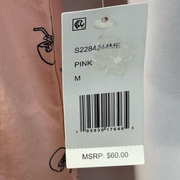 Weatherproof Vintage Short Sleeve Button Down Cocktail Print Top - Pink - Medium - Picture 8 of 11
